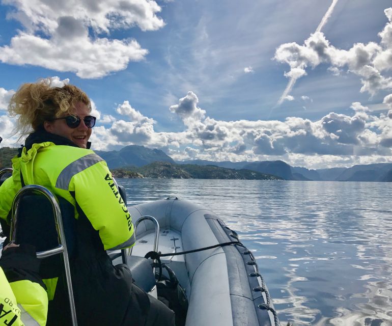 From Stavanger: RIB Tour to Lysefjord - Entering Lysefjord and reading the cliffs