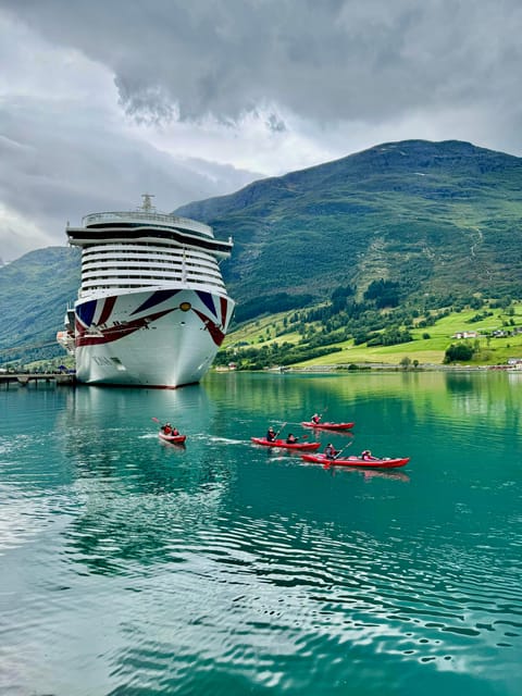 Olden: Experience Beginner-friendly Fjord Kayaking - Walking from the cruise dock to the brown boathouse