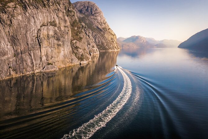 Rib adventure in the Lysefjord with boat house visit - Seeing Pulpit Rock from the water